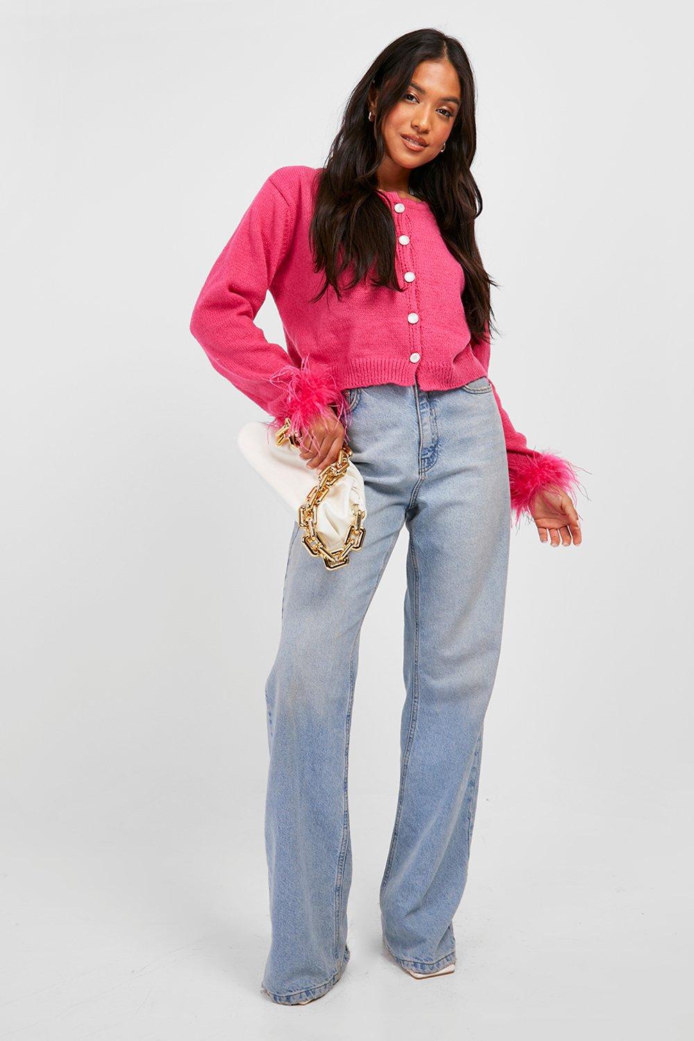 Petite Feather Cuff Cardigan | boohoo USA Petite Feather Cuff Cardigan | boohoo USA